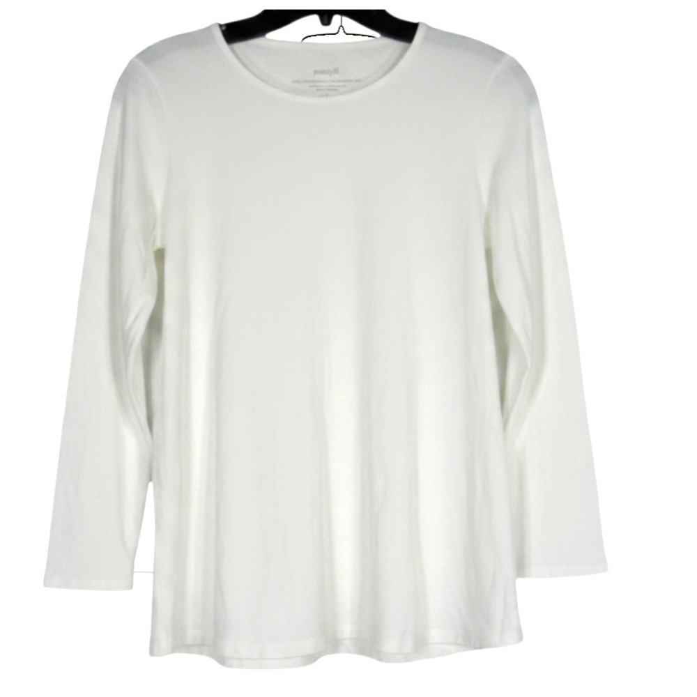 PURE J. JILL PETITE White PIMA STRETCH COTTON SHIRTTAIL TEE TOP T-Shirt S-P SP
